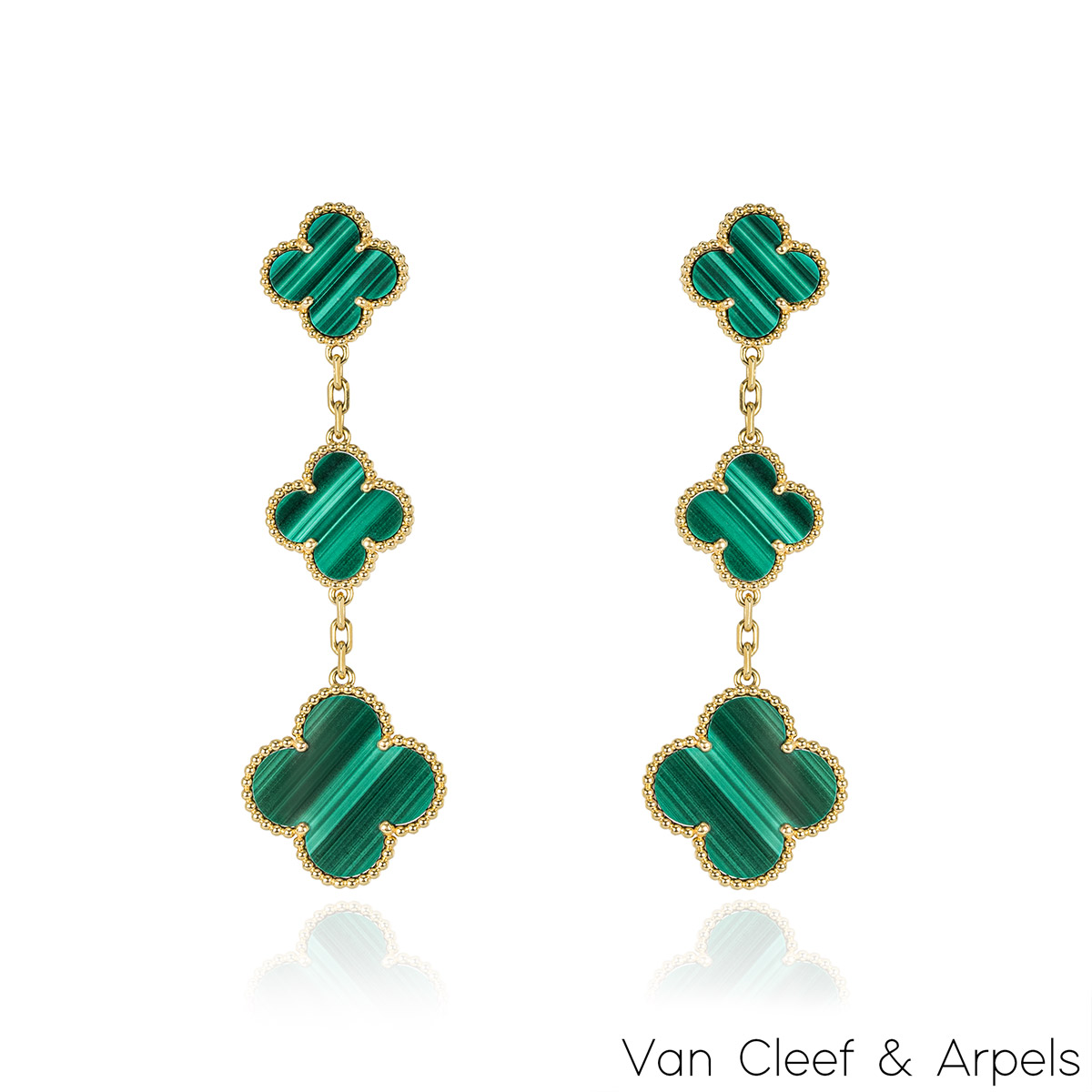 Van Cleef & Arpels Yellow Gold Malachite Magic Alhambra Earrings VCARO2AG00